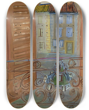 Triptych art skateboard deck of Raoul Dufy La Fontaine Aspet by Raoul Dufy (1877-1953)