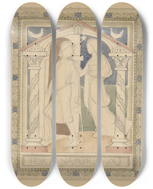 Triptych art skateboard deck of Antoon Derkinderen Fortuna Redux by Antoon Derkinderen (1859-1925)