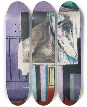 Triptych art skateboard deck of Louis Marcoussis Nature Morte Devant Le Balcon by Louis Marcoussis (1883-1941)