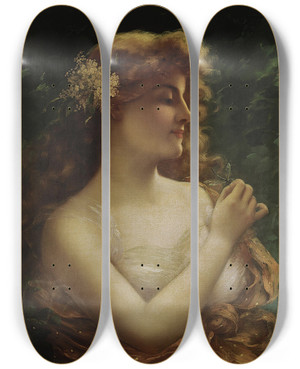 Triptych art skateboard deck of Emile Vernon The Dragonfly by Emile Vernon (1872-1920)