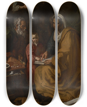 Triptych art skateboard deck of Diego Velzquez The Education Of Thevirgin by Diego Velazquez (1599-1660)