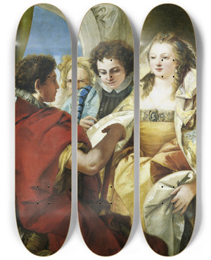 Triptych art skateboard deck of Giovanni Domenico Tiepolo The Continence Of Scipio by Giovanni Domenico Tiepolo (1727-1804)