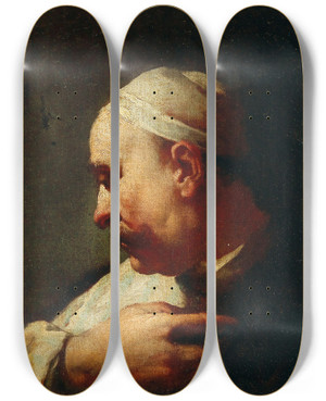 Triptych art skateboard deck of Domenico Maggiotto Head Of A Levantine by Domenico Maggiotto (1713-1794)