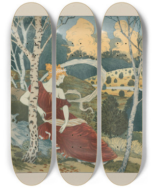 Triptych art skateboard deck of Eugne Grasset Dans Les Bois by Eugene Grasset (1841-1917)