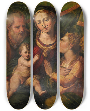 Triptych art skateboard deck of Biagio Pupini The Mystic Marriage Of Saint Catherine_2 by Biagio Pupini (1511-1551) Triptych art skateboard deck of Biagio Pupini The Mystic Marriage Of Saint Catherine_2 by Biagio Pupini (1511-1551)