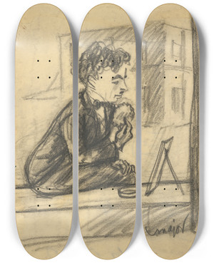 Triptych art skateboard deck of Henry Major Charlie Chaplin_2 by Henry Major (1889-1948)