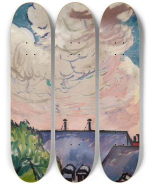 Triptych art skateboard deck of Henry Lyman Saen Clouds by Henry Lyman Saen (1875-1918)