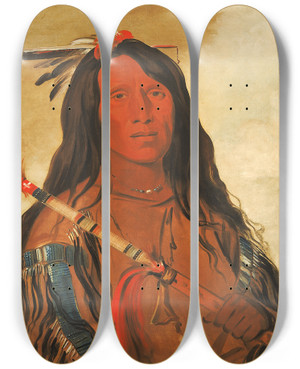 Triptych art skateboard deck of George Catlin Nheeeewotis Wolf On The Hill Chief Of The Tribe by George Catlin (1796-1872)