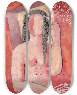 Triptych art skateboard deck of Mikul Galanda Grooming Morning by Mikulas Galanda (1895-1938)