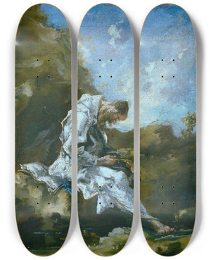 Triptych art skateboard deck of Alessandro Magnasco Hermit In The Desert by Alessandro Magnasco (1667-1749)
