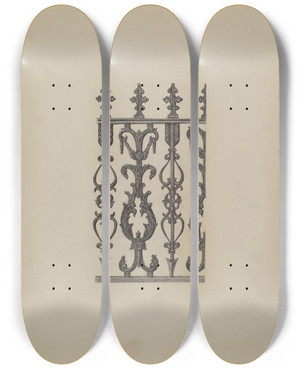 Triptych art skateboard deck of Eugene Shellady Iron Ornament by Eugene Shellady
