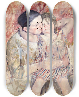 Triptych art skateboard deck of Mary Cassatt Woman And Child by Mary Cassatt (1844-1926)