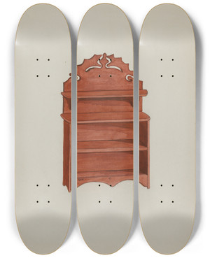 Triptych art skateboard deck of Ellen Duncan Doll Furniture Sideboard by Ellen Duncan