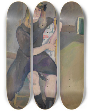 Triptych art skateboard deck of Jules Pascin Little Jeanne by Jules Pascin (1885-1930)