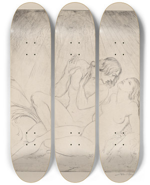 Triptych art skateboard deck of Albert Sterner Eve by Albert Sterner (1863-1946)