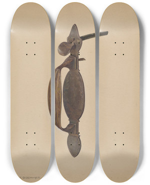 Triptych art skateboard deck of Fritz Boehmer Latch_1 by Fritz Boehmer