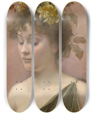 Triptych art skateboard deck of Eduard Veith Portrait Einer Jungen Frau by Eduard Veith (1856-1925)