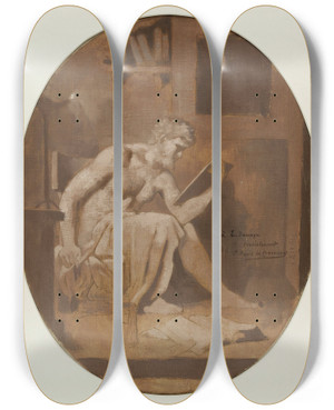 Triptych art skateboard deck of Pierre Puvis De Chavannes Letude by Pierre Puvis De Chavannes (1824-1898)