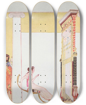 Triptych art skateboard deck of Padraic Colum The Childrens Homer Pl 54 by Padraic Colum (1881-1972)