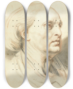 Triptych art skateboard deck of Jeanbaptiste Greuze Study Of A Mans Head by Jean-Baptiste Greuze (1725-1805)