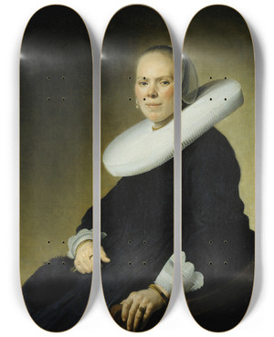 Triptych art skateboard deck of Johannes Cornelisz Verspronck Portrait Of A Woman In An Armchair by Johannes Cornelisz Verspronck (1600-1662)