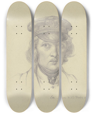 Triptych art skateboard deck of Christian Ernst Stlzel Selbstbildnis Des Knstlers by Christian Ernst Stolzel