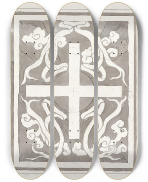 Triptych art skateboard deck of Carel Adolph Lion Cachet Ontwerp Met Een Kruis by Carel Adolph Lion Cachet (1864-1945)