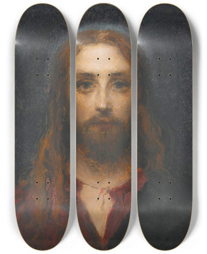 Triptych art skateboard deck of Vladimir Egorovich Makovsky May God Bless You by Vladimir Egorovich Makovsky (1846-1920)