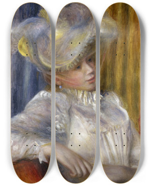 Triptych art skateboard deck of Pierreauguste Renoir Woman With A Hat by Pierre-Auguste Renoir (1841-1919)