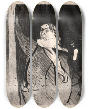 Triptych art skateboard deck of Henri De Toulouselautrec Aristide Bruant by Henri de Toulouse-Lautrec (1864-1901)