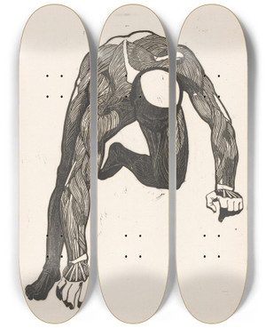 Triptych art skateboard deck of Reijer Stolk Anatomical Study Of The Neck Arm And Leg Muscles Of A Man Reijer Stolk by Reijer Stolk (1896-1945)