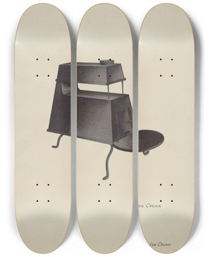 Triptych art skateboard deck of Lon Cronk Shaker Stove by Lon Cronk