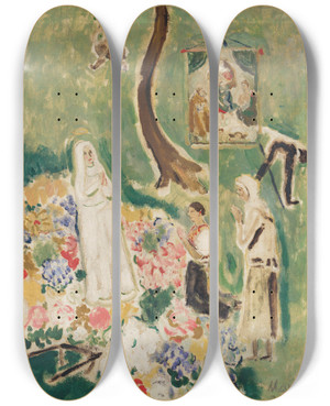 Triptych art skateboard deck of Cyprin Majernk Two Madonnas by Cyprian Majernik (1909-1945)
