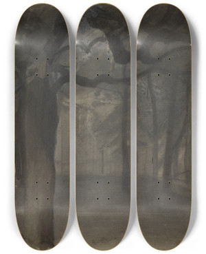 Triptych art skateboard deck of Jzef Pankiewicz Shrine In A Park Duboj by Jozef Pankiewicz (1866-1940)