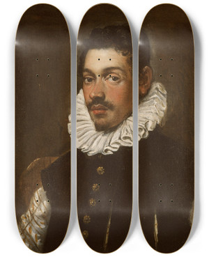 Triptych art skateboard deck of Domenico Tintoretto Portrait Of A Gentleman by Domenico Tintoretto (1560-1635)