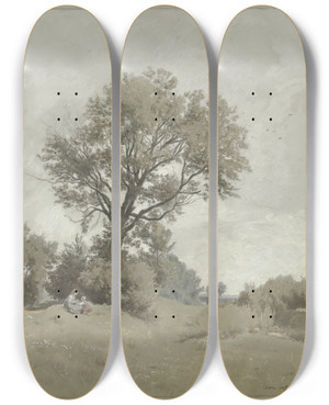 Triptych art skateboard deck of Philipp Rth Mutter Mit Kind Auf Einer Wiese Sitzend by Philipp Roth (1841-1921)