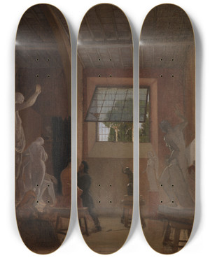 Triptych art skateboard deck of David Jacobsen The Sculptor Jens Adolph Jerichau In His Studio In Rome by David Jacobsen (1821-1871)