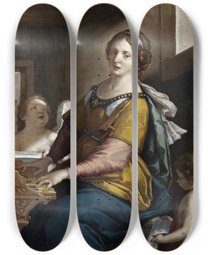 Triptych art skateboard deck of Francesco Gessi Saint Cecilia by Francesco Gessi (1588-1649)