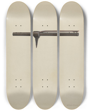 Triptych art skateboard deck of William Frank Trap Gun by William Frank