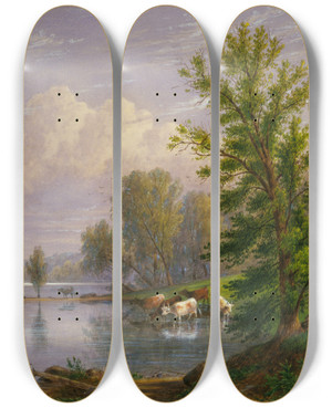 Triptych art skateboard deck of William Rickarby Miller Untitled by William Rickarby Miller (1818-1893)