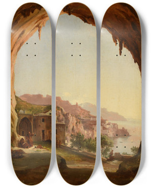 Triptych art skateboard deck of Jacquesraymond Brascassat Le Monastre by Jacques Raymond Brascassat (1804-1867)
