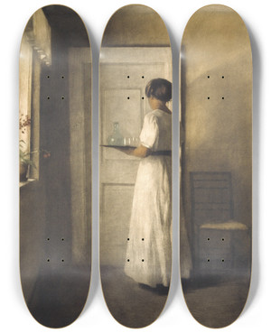 Triptych art skateboard deck of Peter Ilsted Ung Pige Med En Bakke by Peter Ilsted (1861-1933)