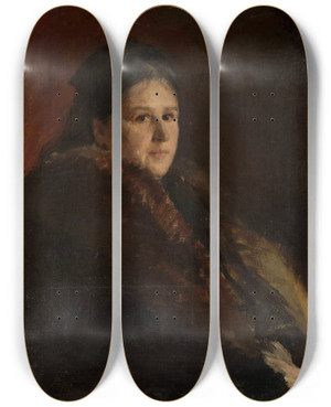 Triptych art skateboard deck of Jan Cigliski Portrait Of Mrs Karliska by Jan Ciaglinski (1858-1913)