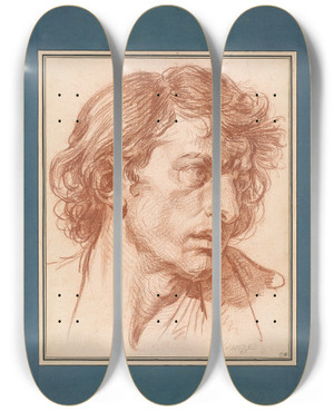 Triptych art skateboard deck of Jeanbaptiste Greuze Head Of A Young Man by Jean-Baptiste Greuze (1725-1805)