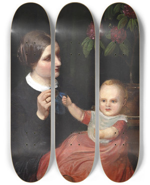 Triptych art skateboard deck of Wilhelm Marstrand Portrt Af Kunstnerens Hustru Med Snnen Poul P Skdet by Wilhelm Marstrand (1810-1873)