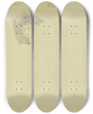 Triptych art skateboard deck of Wilhelm Trbner Portrait Of Countess G by Wilhelm Trubner (1851-1917)