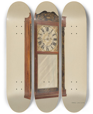 Triptych art skateboard deck of Francis Law Durand Mantel Clock_4 by Francis Law Durand (1935)