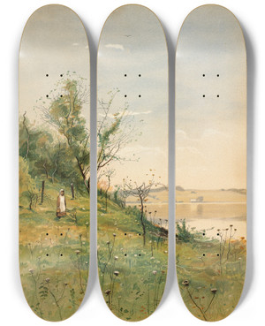 Triptych art skateboard deck of John Francis Murphy Spring Landscape by John Francis Murphy (1853-1921)