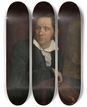 Triptych art skateboard deck of Jozef Geirnaert Selfportrait by Jozef Geirnaert