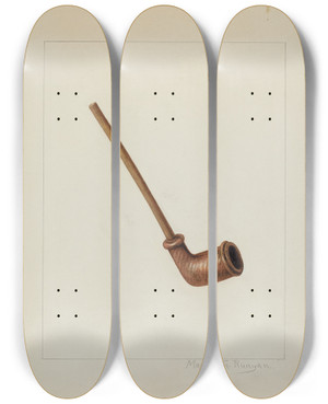Triptych art skateboard deck of Manuel G Runyan Clay Pipe by Manuel G Runyan